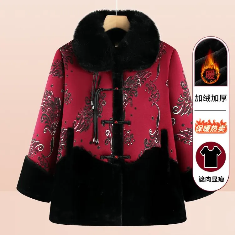中老年女装冬装新中式妈妈加厚外套奶奶秋冬加绒棉衣老人衣服太太