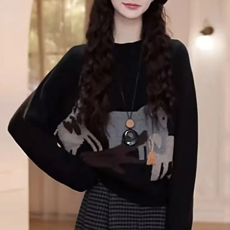 简约风设计感时髦长袖针织衫女2026秋季新款时尚潮流百搭休闲衣服