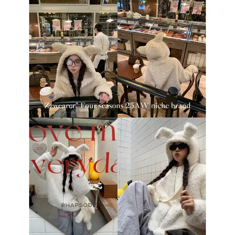 Zzwearer”25/AW“辛普兔兔”秋冬新款可爱韩系短款精致毛毛外套女