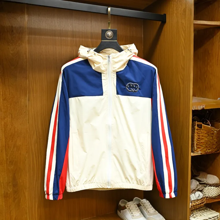 欧洲站潮牌刺绣撞色夹克男装秋冬季新款修身轻奢高品质连帽外套男