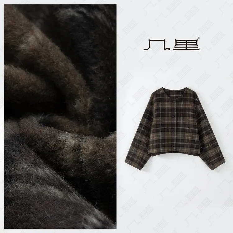几里与麻 韩版圆领宽松格纹外套 衣长54胸围132 2083144