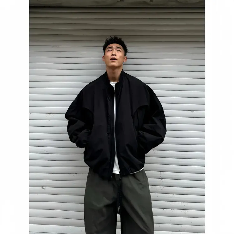 SFANG 秋季美式潮牌立体阔型短宽cleanfit外套拉链防风上衣夹克男