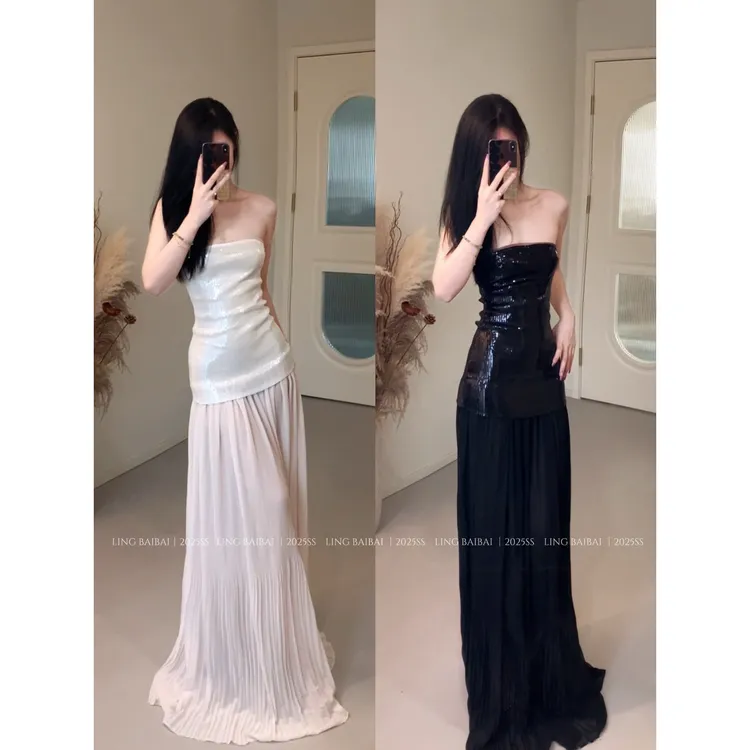 //晚宴微醺//法式高级感亮片小香风海边度假长裙生日裙礼服