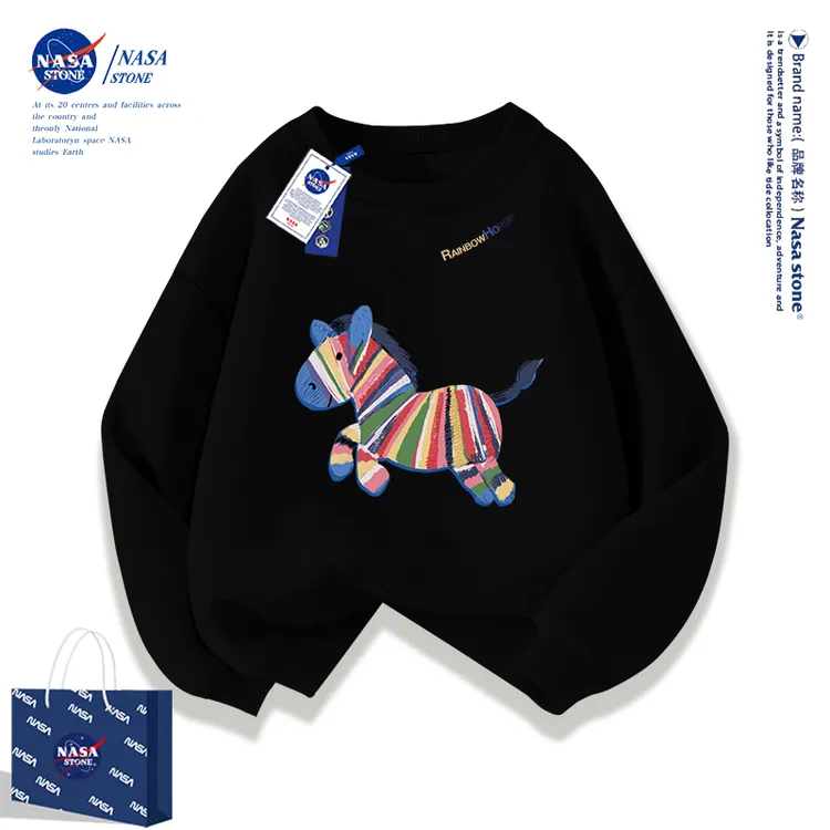 NASA联名儿童加绒卫衣秋冬装圆领上衣2026马年红色本命拜年上衣服