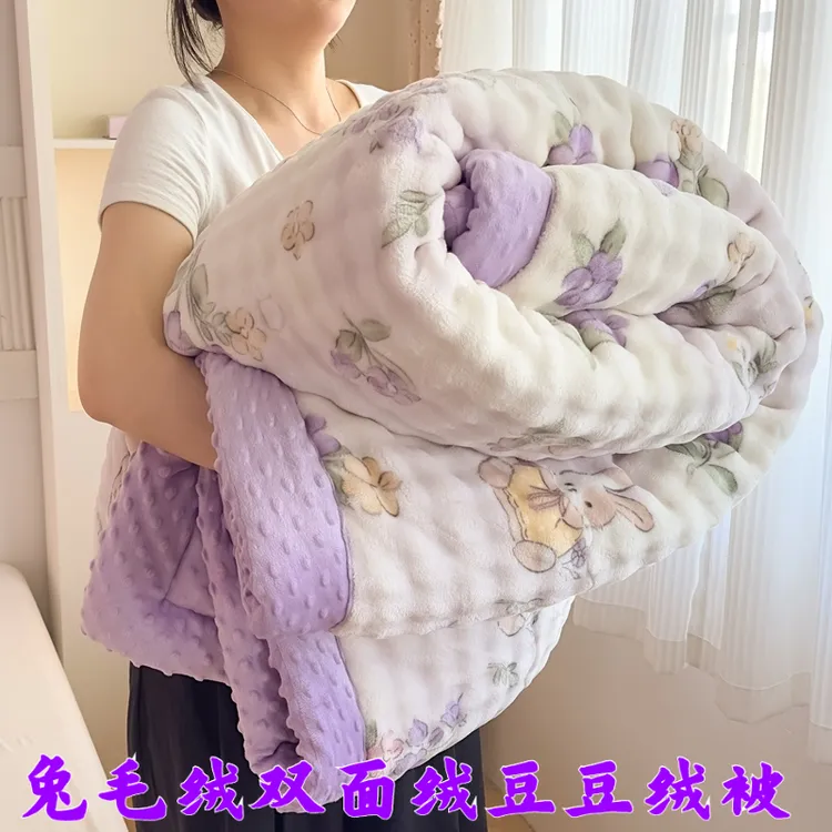 2025新款兔毛绒双面绒豆豆绒被子被子被芯