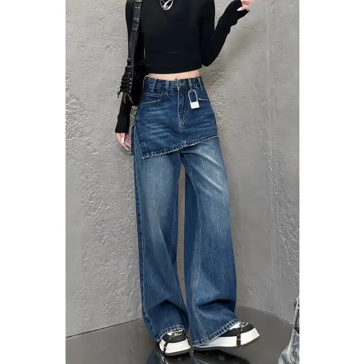 牛仔裤女2025冬季新款爆款裤子显瘦高腰长裤设计感时髦直筒阔腿裤