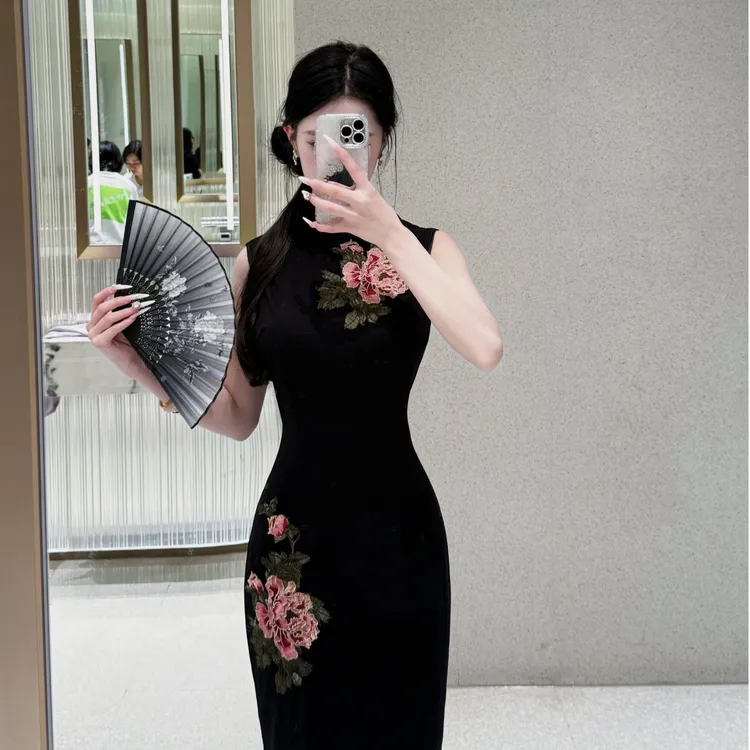 LHMknk1画报夫人原创自制夏季无袖中式旗袍 金笔牡丹