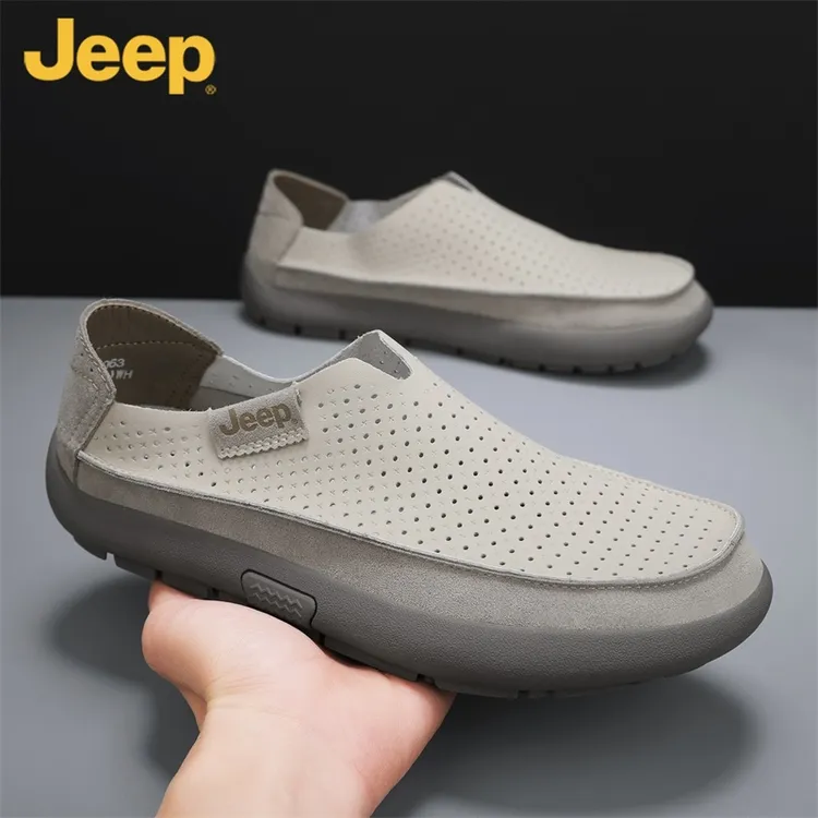 JEEP吉普男鞋夏季冲孔透气鞋面一脚蹬轻便开车鞋舒适户外休闲潮鞋