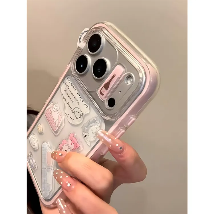 BANCA滴胶粉熊贴纸适用苹果16/17大孔手机壳华为P80vivo小米oppo