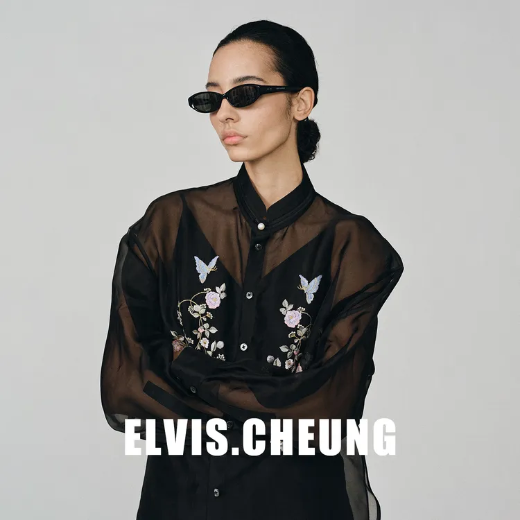 ELVIS.CHEUNG26SS缠枝繁花刺绣欧根纱中式立领衬衫
