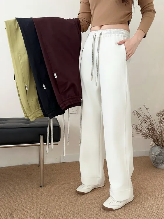 【专柜轻奢】2025早秋新款纯色简约时尚高腰显瘦休闲直筒裤女3404