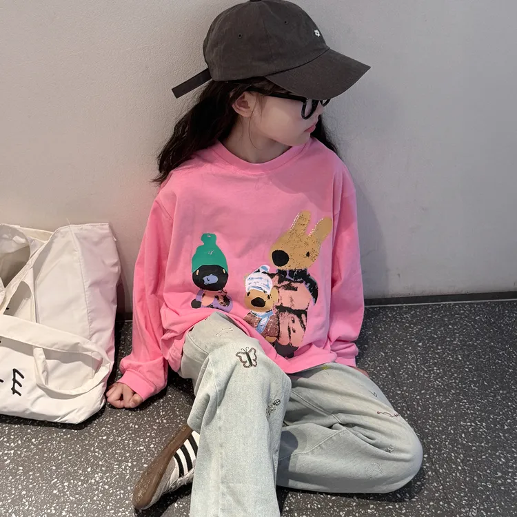 女大童打底T恤2025新款初中生春秋洋气长袖衣服儿童宽松休闲上衣