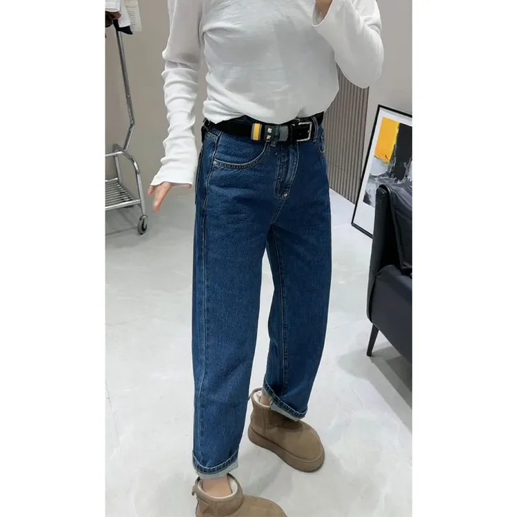 2026早春新款高腰直筒窄版九分牛仔裤女大码显瘦宽松百搭法棍裤子