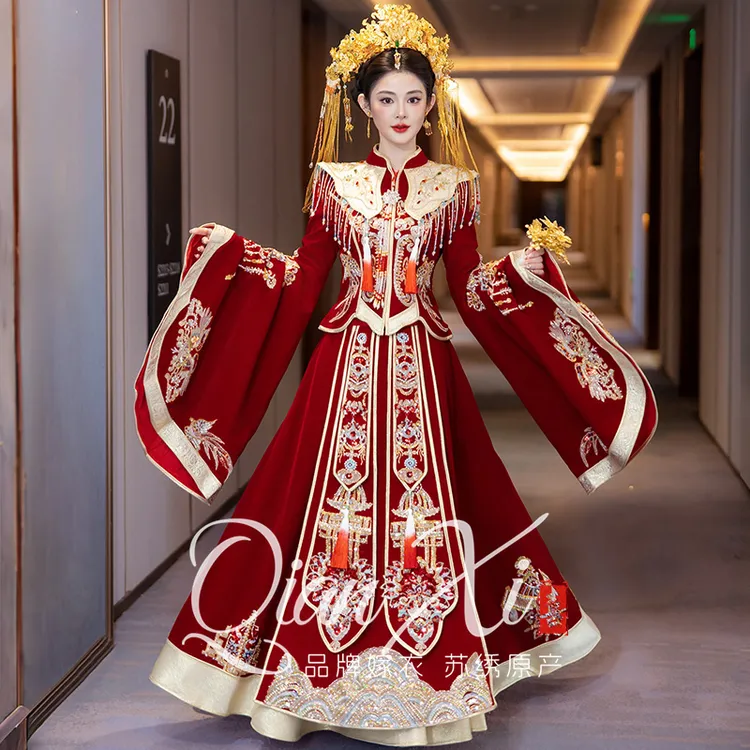2025新款凤冠霞帔丝绒秀禾服新娘高端结婚礼服秀禾服爆款2025新款