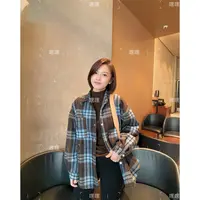 HEIHEI【蓝调】宽松型！磨毛格子冬季长袖宽松时尚复古韩版加厚衬衫