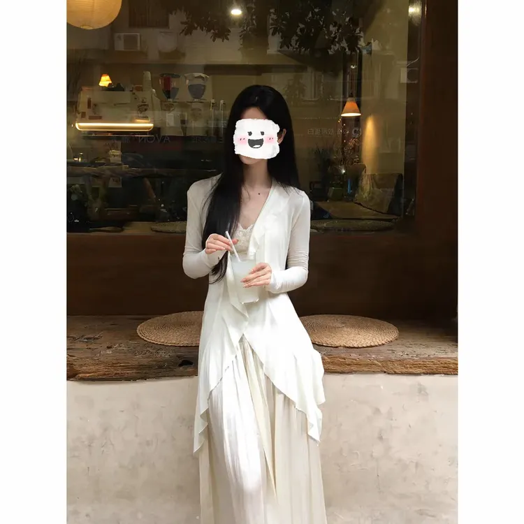 蔡蔡家「流光微醺」温柔甜美初恋开衫百搭蕾丝吊带显瘦半身裙0105#