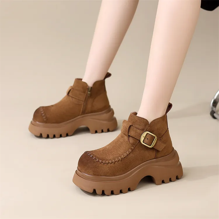 爆款复古勃肯靴2025秋季新款松糕厚底马丁靴舒适百搭磨砂皮短靴女