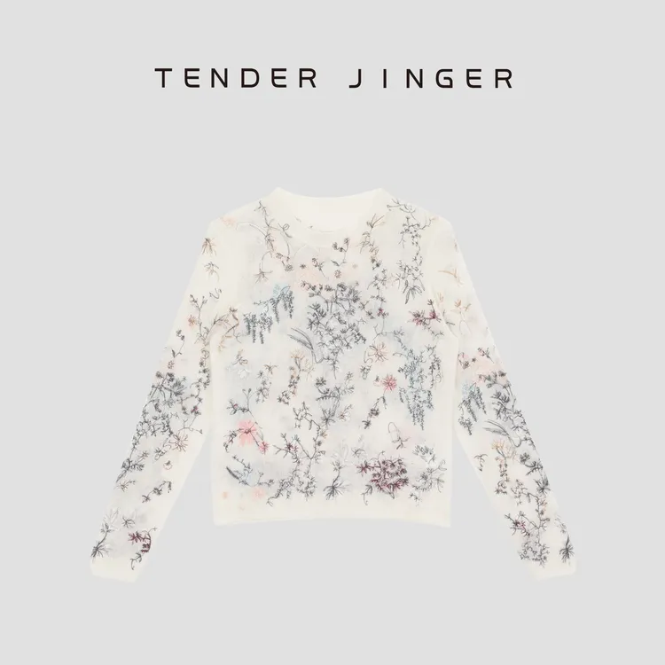 Tender Jinger【黑标】复古圆领刺绣针织衫长袖上衣T53BBS30565