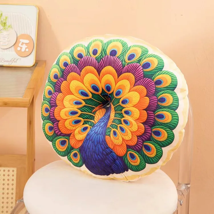 孔雀开屏棉麻圆形椅子坐垫加厚垫子屁垫椅垫家用榻榻米地软垫