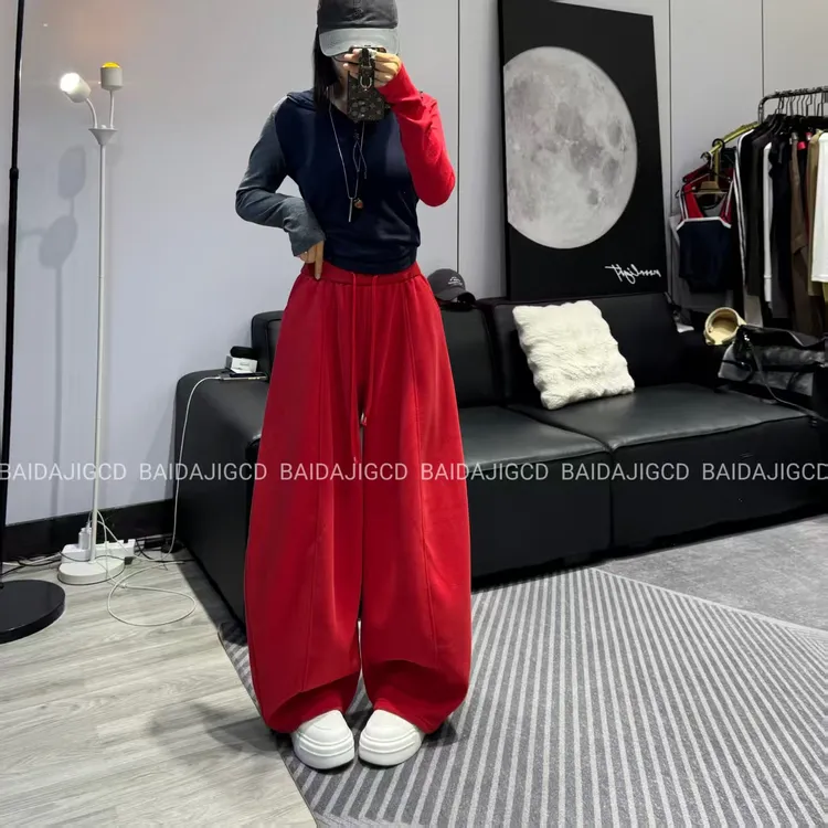 工厂店-（靓丽夺目）秋冬网红款纯色高腰显瘦时尚加绒阔腿裤（66356）