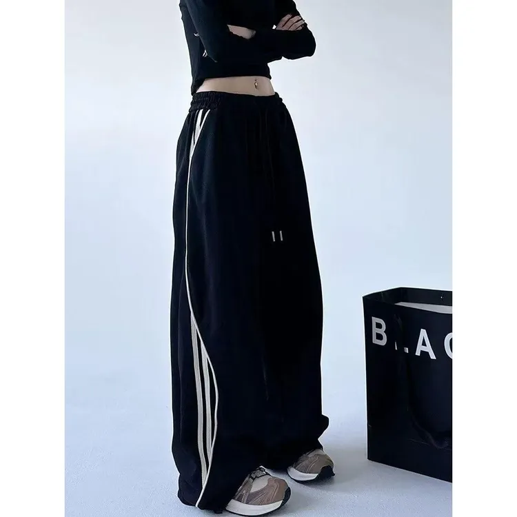 爵士舞运动裤女春秋2025新款休闲直筒阔腿小个子宽松束脚两穿卫裤