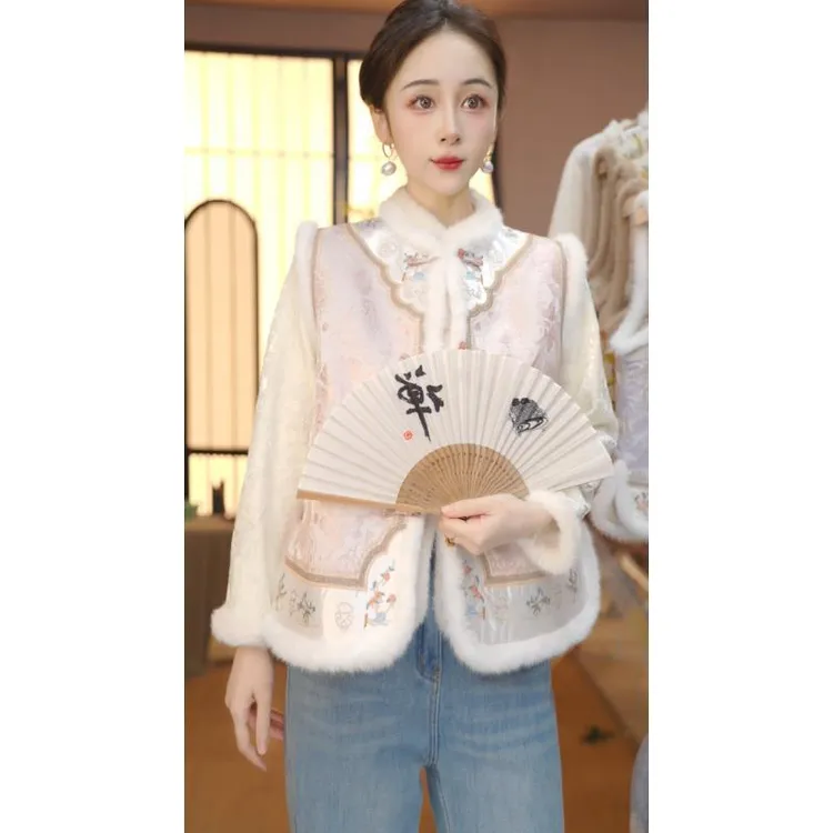 秋冬季水貂毛新款中国风复古锦绣马甲YY25111701