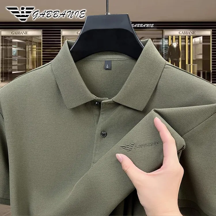 意大利专柜正品男士纯棉大码轻奢万针刺绣POLO衫休闲纯色翻领T恤