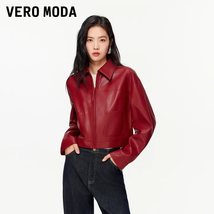 Vero Moda短外套女2026春季新款PU哑光口袋翻领简约百搭时尚洋气