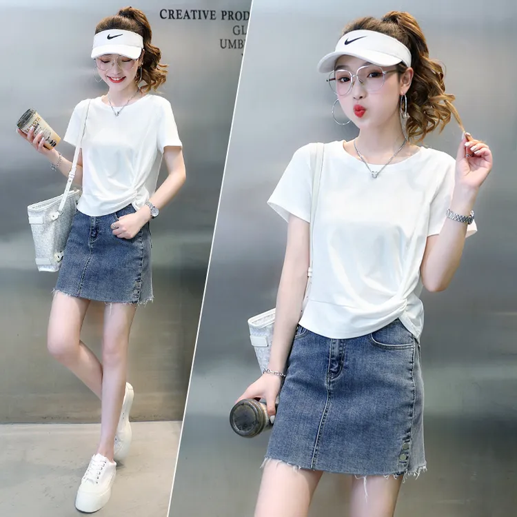白色短袖T恤女装2025夏季新款短款修身不规则清冷系禅意衣服女