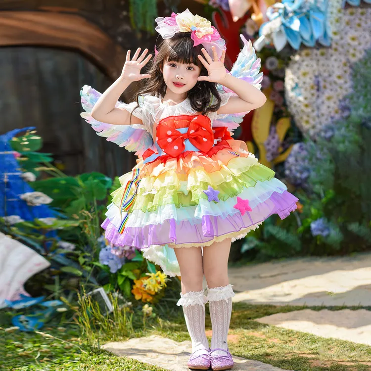 女童公主裙翅膀彩虹连衣裙洛丽塔生日裙蓬蓬裙礼服六一儿童表演服