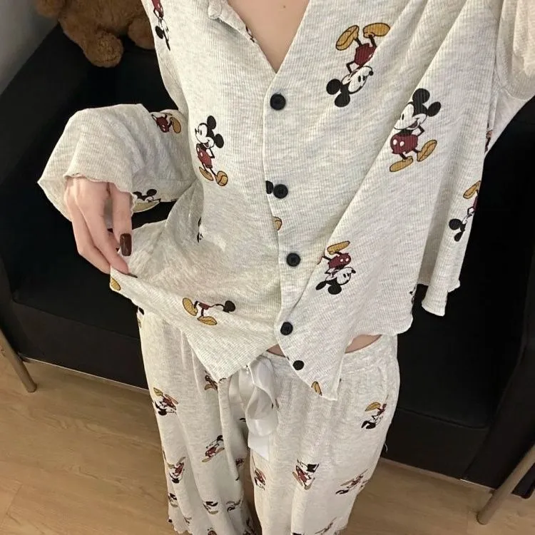 2025新款ins可爱卡通睡衣女春秋季米奇长袖韩版舒适休闲学生套装