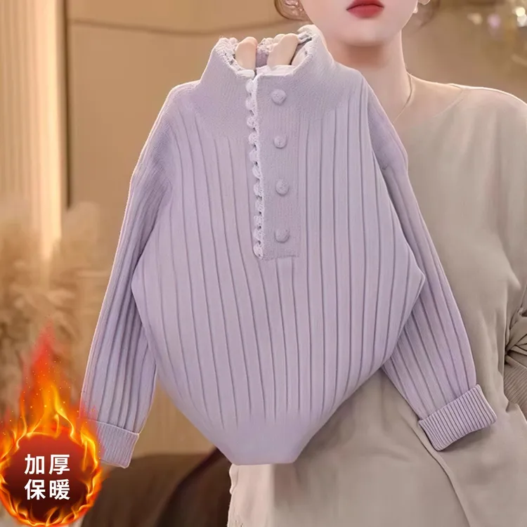 女童秋冬2025新款蕾丝花边半高领毛衣加厚针织衫冬装打底衫甜美潮