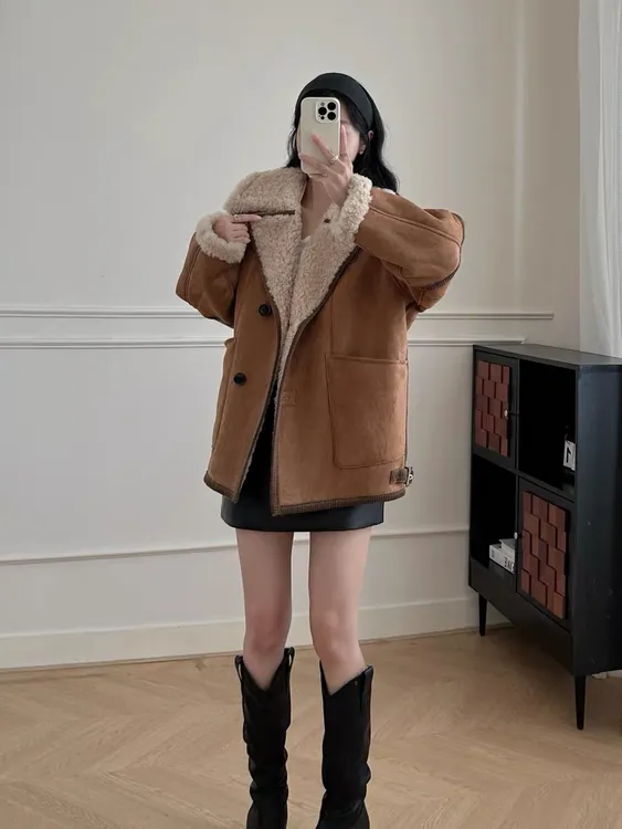 人造皮草 IR0Night【王子文同款】休闲百搭ins韩版拼接羊羔绒