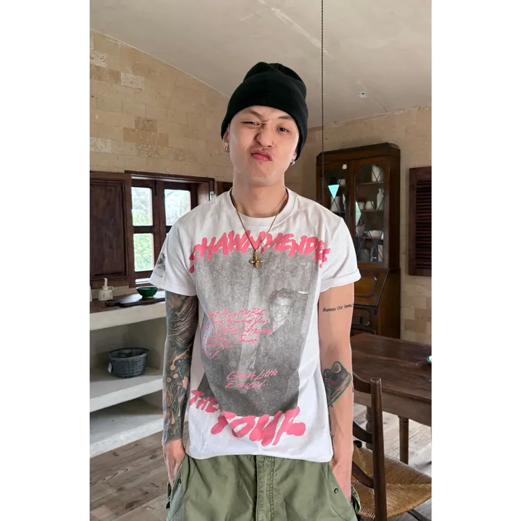 21sist26SS260gVINTAGE粉色纯棉印花人像周边T恤时尚潮流圆领短袖