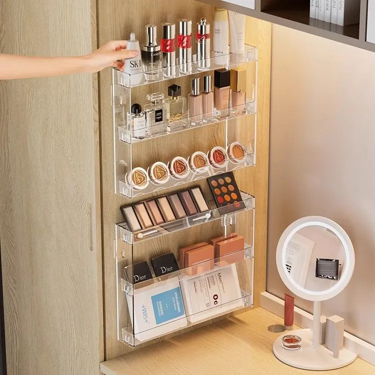 化妆品收纳盒壁挂墙上透明宿舍梳妆台口红香水护肤品多层置物架CY