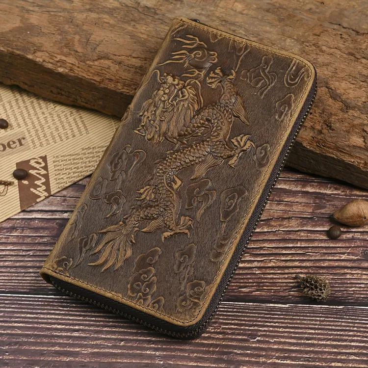 新款复古男士长款钱包拉链大容量手拿包多功能手机包休闲时尚手包