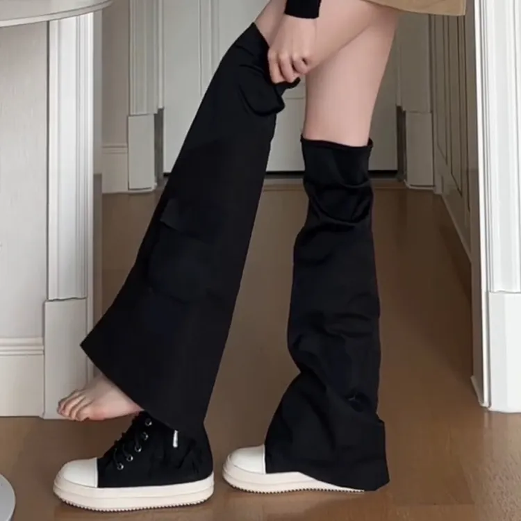 高定版!黑色裤管靴女辣妹风可拆卸两穿圆头设计感厚底过膝长筒靴