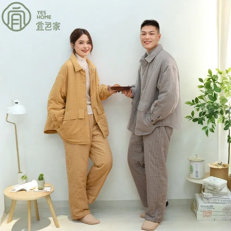 宜色家情侣睡衣2025新款100%全棉秋冬季大码情侣款加厚保暖家居服