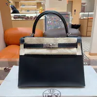 99新 Hermes/爱马仕 Kelly28/黑银/missyou/D刻