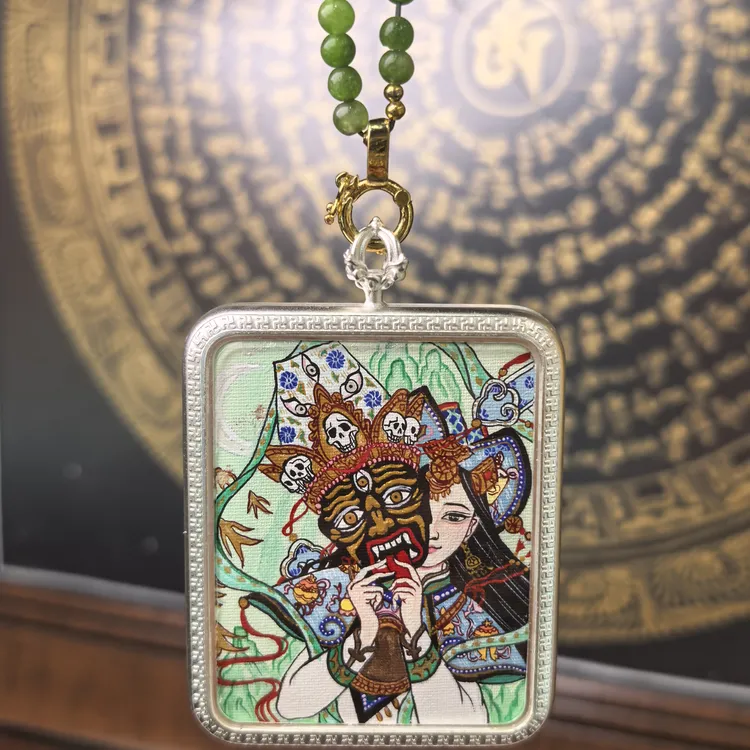 扎基拉姆前世今生热贡画风随身可携带藏传文化高品质手绘唐卡吊坠