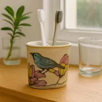 手绘 花鸟意象画 牙刷桶 仿古开片釉