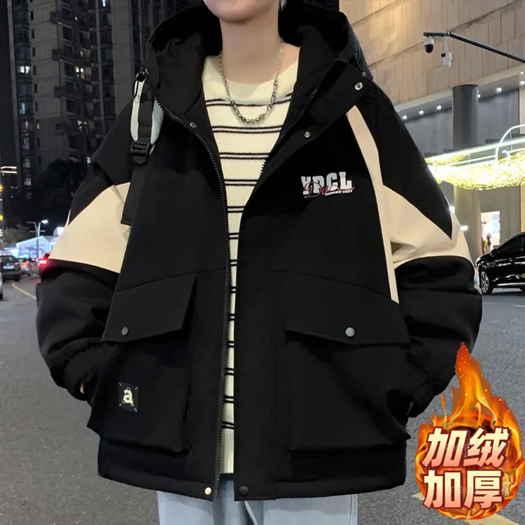 加绒加厚外套男冬季25新款学院风百搭青少年棉衣男装初中学生棉衣