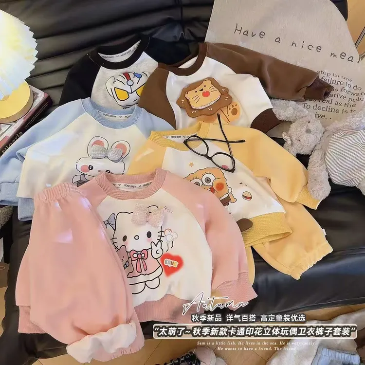 男女童秋冬新款卫衣套装可爱玩偶常规款卡通动漫两件套