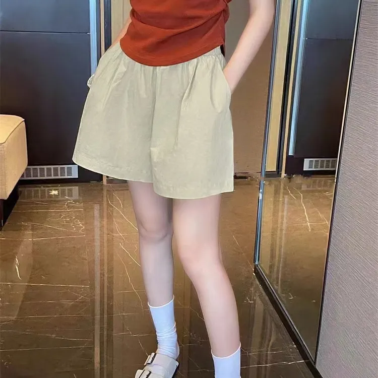 【纯棉-做过洗水-后期不缩水】休闲女款夏季新款a字阔腿高腰短裤