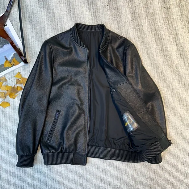 [鑫绅铭]头层山羊皮经典百搭圆领棒球服款（三大片）皮衣88001