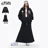 2012【金拐子】妖精的口袋黑色印花半身裙球服两件套装女2025春季