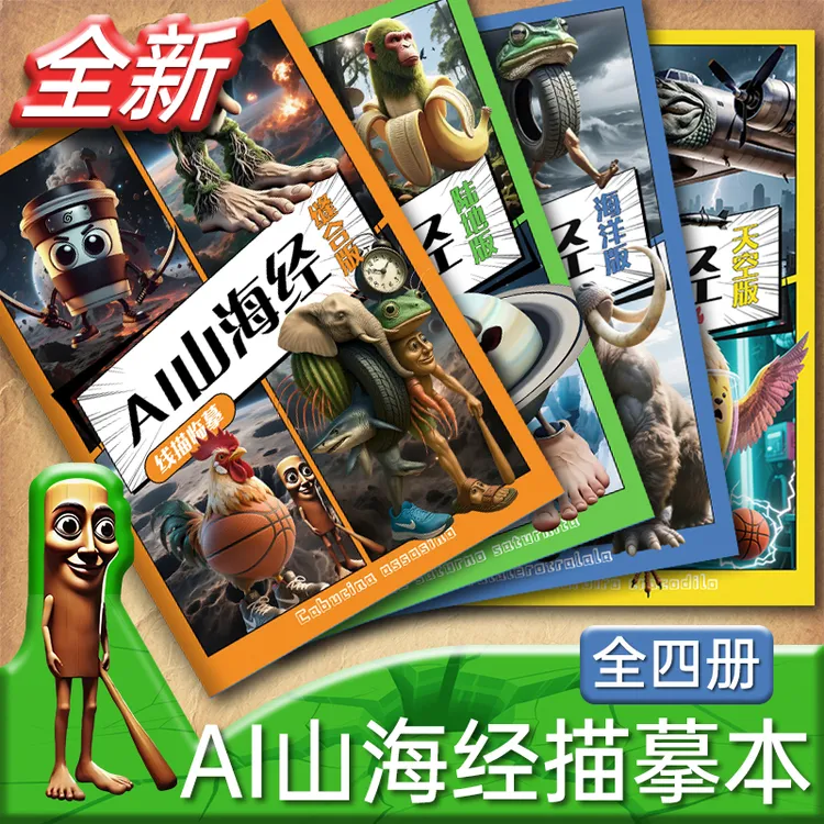 ai山海经儿童版外国山海经描摹画本木棍人tungtung涂鸦填色绘画本