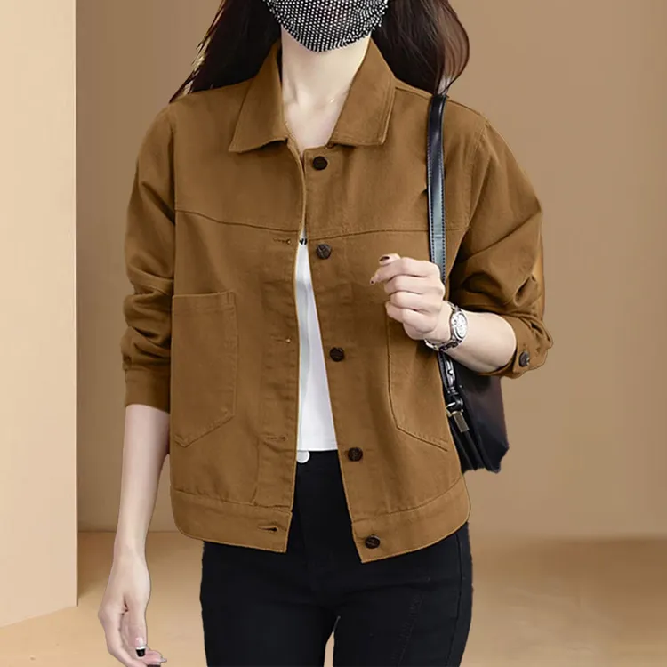 纯棉时尚短外套女2025年秋季新款小个子洋气减龄单排扣夹克上衣潮