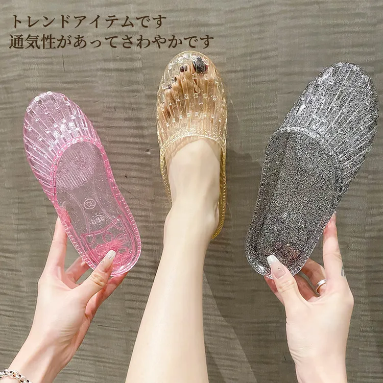 夏季新款透明平底包头凉拖鞋外穿防滑镂空水晶半拖鞋女