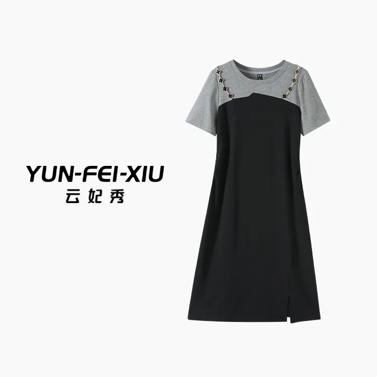 云妃秀大码女装连衣裙气质休闲百搭韩版减龄遮肉显瘦微胖夏季2358